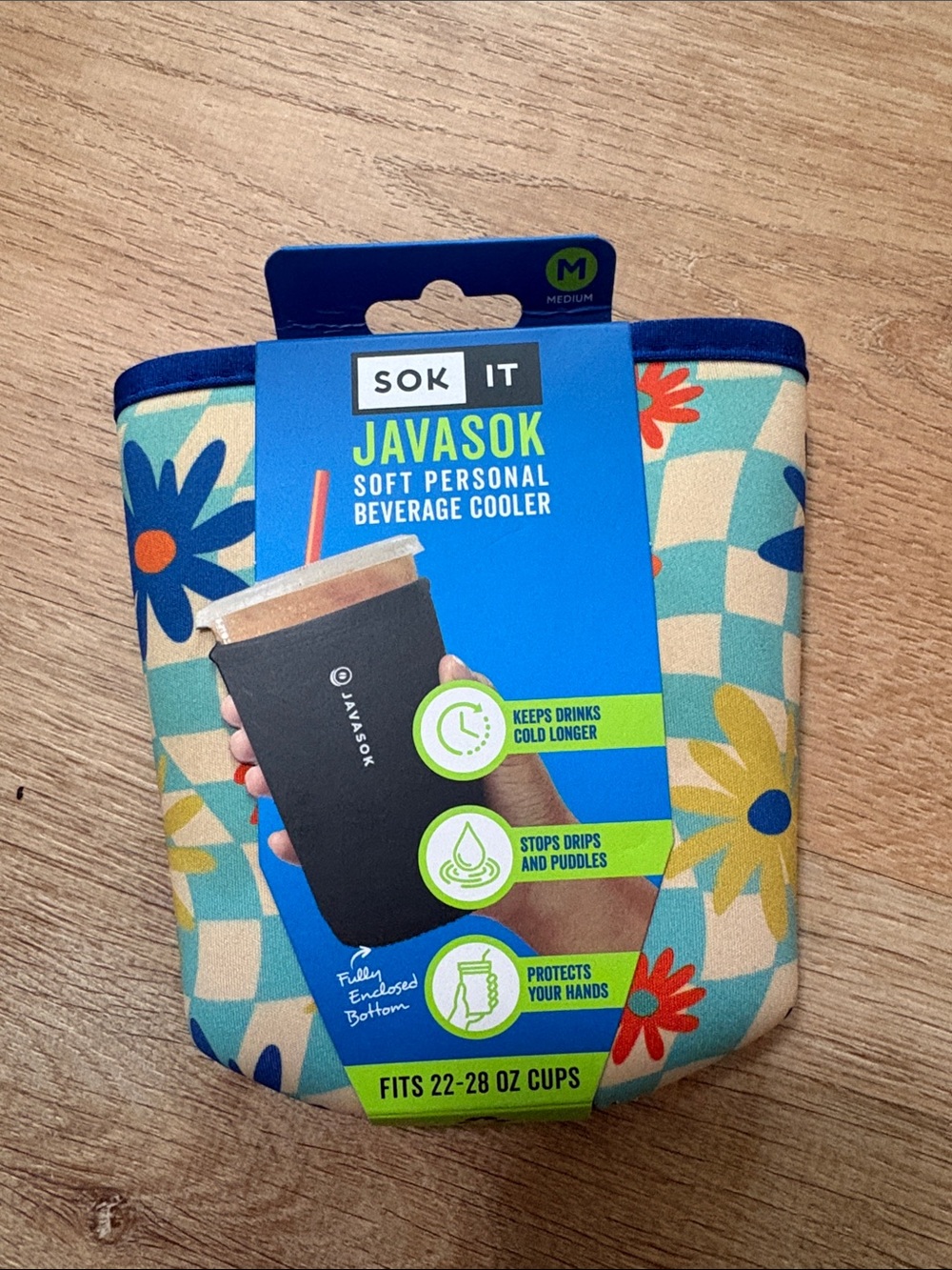 New SOK IT JavaSok Soft Personal Beverage Cooler - Blue Floral Medium